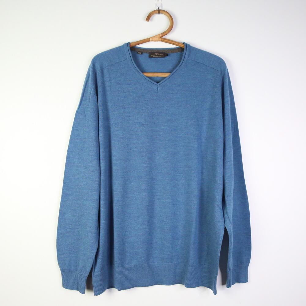 Rodd & Gunn mens blue v-neck extra fine merino wool sweater size 2XL